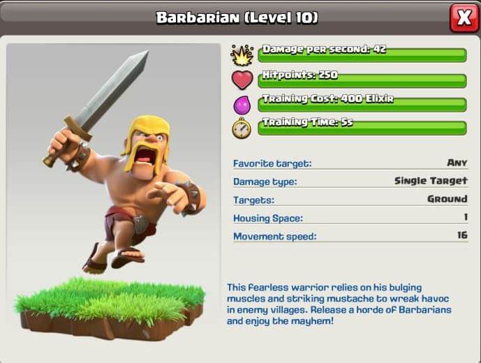 barbarians max levels coc