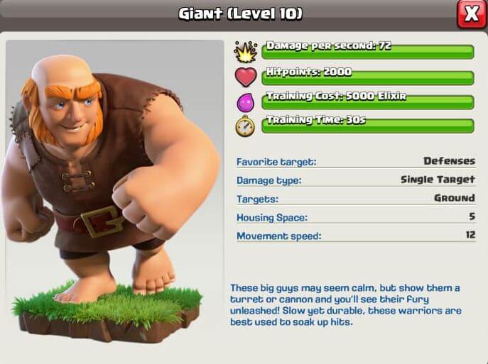 clash of clans giant max levels