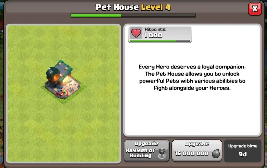 Clash of Clans Pet House Max Levels