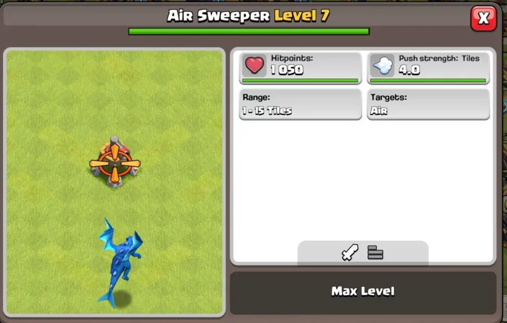 Clash of Clans Air Sweeper Maximum levels at each town hall