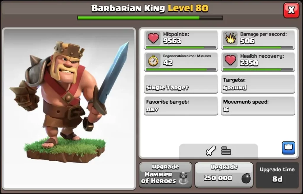 What are the Max levels of Barbarian King?