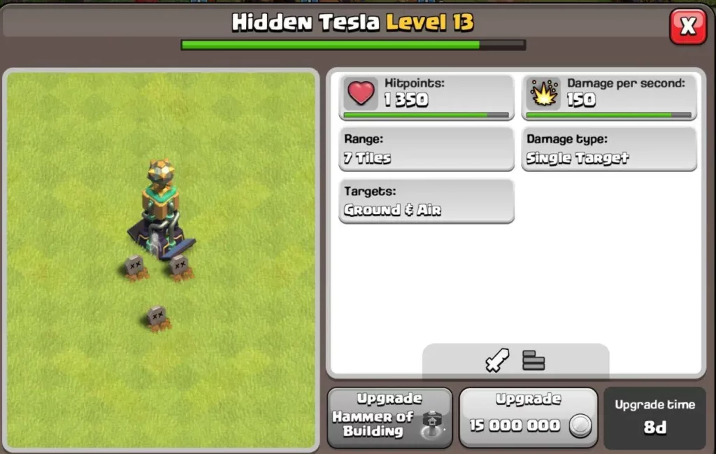 Clash of Clans Max Hidden Tesla Levels at each Town Hall